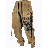 cheap Sweatpants-Christmas Knights Of Malta Mens Graphic Pants Sweatpants Joggers Trousers Drawstring Elastic Waist 3D Print Lion Prints Cross Comfort Sports Outdoor Casual Daily Cotton Blend Grey