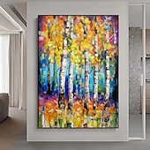preiswerte Landschaftsgemälde-Handgefertigtes, handgemaltes Ölgemälde, Wandkunst, Frühlingsbirkenwald, Gemälde auf Leinwand, moderne Textur, grüner Baum, Gemälde, Dekor, gerollte Leinwand, kein Rahmen, ungedehnt