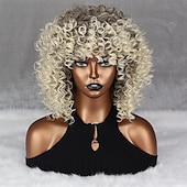 economico Parrucche trendy sintetiche-parrucche afro ricci biondi per donne nere parrucche afro bionde ombre anni &#039;70 per donne parrucche ricci crespi anni &#039;70 biondo mixd marrone