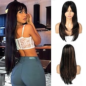 abordables Perruques Synthétiques Sans Bonnet-perruques blondes platine pour femmes perruque en couches avec frange 22 pouces longueur d&#039;épaule perruque perruque de cheveux synthétiques d&#039;aspect naturel pour une utilisation quotidienne