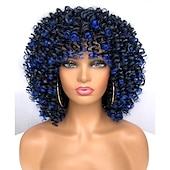 abordables Perruques de qualité supérieure-perruque afro bouclée avec une frange perruques courtes crépus bouclés pour les femmes noires fibre synthétique cheveux doux perruque afro courte bouclée