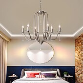 economico Lampadari-lampadario per sala da pranzo stile candela 6/9/12 teste moderna illuminazione a sospensione in fattoria, lampada a sospensione a soffitto a candela spazzolata a 9 luci per soggiorno camera da letto