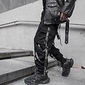 baratos Calças Cargo-Homens Calças Cargo Techwear Com Cordão Bolsos Tecido Conforto Macio Ao ar livre Diário Para Noite Moda Casual Preto Micro-Elástica