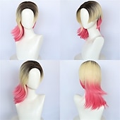 cheap Movie Character Wigs-Synthetic Wig Gwen Stacy Straight Asymmetrical Machine Made Wig Short A1 Synthetic Hair Women&#039;s Cosplay Soft Fashion Blonde Pink Mixed Color Halloween Wigs