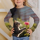 cheap Girl&#039;s 3D Animals-Girls&#039; 3D Graphic Cartoon Cat T shirt Tee Long Sleeve 3D Print Summer Fall Active Fashion Cute Kids 3-12 Years Outdoor Casual Daily Regular Fit