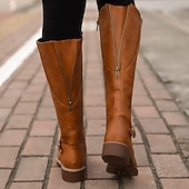 cheap Riding Boots-Women&#039;s Knee High Riding Boots with Side Zipper and Buckle – Classic Faux Leather Fall Winter Boots for Daily Wear, Commuting, and Outdoor Outfits