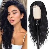 abordables Perruques Synthétiques Sans Bonnet-longue perruque rose pâle ondulée pour les femmes frange perruque cheveux synthétiques bouclés aspect naturel fibre résistante à la chaleur pour la fête quotidienne cosplay porter