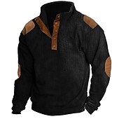 preiswerte T-Shirt mit Waffelstrick-Herren T Shirt T-Shirt Langarmshirt Langarm Stehkragen Frühling &amp; Herbst Farbblock Mode Designer Basic Patchwork Urlaub Straße Ausgehen Schwarz Marinenblau Braun Top T-Shirt für Herren