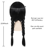 economico Parrucche dei personaggi dei film-mercoledì addams parrucche ragazze parrucca per bambini parrucca lunga liscia nera intrecciata con frangia parrucca da festa parrucche di carnevale