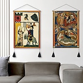 tanie zabytkowe gobeliny-zestaw 2 sztuk w stylu vintage średniowieczny tkany gobelin ścienny dekoracja koc kurtyna wisząca sypialnia dekoracja salonu nordycka bawełniana lniana frędzel 14 &quot;x 20&quot;