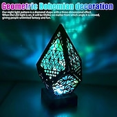 cheap Projector Lamp&amp;Laser Projector-Wooden Bohemian Floor Lamp, USB Charging Hollow Geometric Colorful Lamp Retro Bohemian Light Lamp, LED Colorful Diamond Shaped Lights 3D Projection Night Lamp Desk Lamp Home Decor