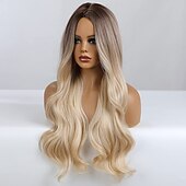 abordables Perruques Synthétiques Sans Bonnet-Blonde Brown Wavy Body Wave Full wig Hair for Women Lady Girl Middle Part 26 pouces résistant à la chaleur synthétique perruque d'aspect naturel quotidien à tout moment cosplay party