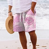 cheap Tropical Plants &amp; Flowers-Men&#039;s Graphic Leaf Flower / Floral Summer Shorts Beach Shorts Baggy Shorts Mid Waist Streetwear Hawaiian Designer Casual Daily Holiday Elastic Waist Drawstring Designer Clothing Apparel