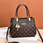 tanie Torby i torebki-Damskie Torebka Torba przez ramię Torba na ramię Torba bostońska Skóra PU Biuro Codzienny Święto Wisiorek Zamek Duża pojemność Wodoodporny Trwały Geometryczny Kolorowy blok ciemny liść klonu z kaw