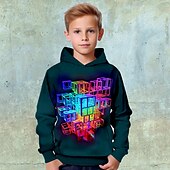 Недорогие Мальчиковое 3D-зрение и геометрия-Дети Мальчики Худи / толстовка Pullover Длинный рукав Черный 3D печать Радужный Графика 3D-печати Контрастных цветов С карманами Активный Классический 4-12 лет