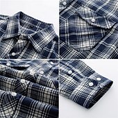 preiswerte Hemdjacke für Herren-Herren Hemd Flanellhemd Kariertes Hemd Knopfhemd Overshirt Karo Outdoor Alltagskleidung Weiß Wein Rote Marineblau Langarm Revers Frühling &amp; Herbst Bekleidung Fronttasche