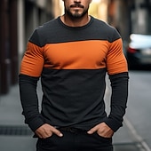preiswerte Basic-T-Shirts-Herren T Shirt T-Shirt Langarmshirt Langarm Rundhalsausschnitt Frühling &amp; Herbst Farbblock Mode Designer Basic Patchwork Urlaub Straße Ausgehen Schwarz Rot Hellgrau Top T-Shirt für Herren