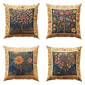 baratos Estilo Vintage-1 pçs Poliéster Cobertura de Almofada, Pássaro Árvores / Folhas Europeu Boho Quadrada Zíper Poliéster Tradicional Clássico