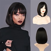 baratos Perucas Sintéticas sem Touca-peruca loira com franja - peruca loira curta de 12&#039;&#039; para mulheres perucas de cor natural com franja super macia e fácil de usar peruca reta bob peruca sintética para o dia das bruxas
