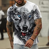 お買い得  アニマルプリントTシャツ-男性用 動物 オオカミ Tシャツ グラフィックTシャツ 半袖 Tシャツ 3Dプリント クルーネック シャツ デザイナー カジュアル アウトドア 日常 バケーション ブルー ブラウン グレー 春夏 衣類 S M L XL 2XL 3XL