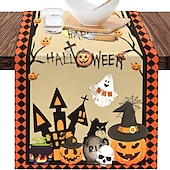 cheap Table Runners-Pumpkin Table Runner Halloween Fall Burlap Tablerunner Farmhouse Indoor Table Autumn Decoration Table Flag Decor For Dining Weddig Party Holiday