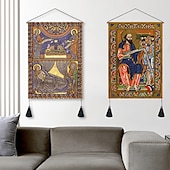tanie zabytkowe gobeliny-zestaw 2 sztuk w stylu vintage średniowieczny tkany gobelin ścienny dekoracja koc kurtyna wisząca sypialnia dekoracja salonu nordycka bawełniana lniana frędzel 14 &quot;x 20&quot;