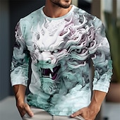 abordables Camisetas con estampado animal-Hombre Animal Camiseta Camisetas gráficas Manga Larga Camiseta Impresión 3D Cuello Barco Camisa Design Casual Exterior Diario Vacaciones Burdeos Azul Piscina Verde Trébol Primavera verano Ropa S M L