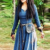 cheap Dresses-Retro Vintage Medieval Renaissance Dress Cosplay Costume Tunic Dress Ren Faire Viking Ranger Elven Women&#039;s Celtic Viking Halloween Carnival Masquerade Performance Halloween LARP Adults&#039; Dress All