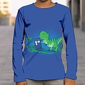 tanie 3D zwierzęta dla chłopca-Dla chłopców 3D Graficzny Wszechświat Dinozaur Podkoszulek T-shirt Długi rękaw Druk 3D Lato Wiosna Jesień Sport Moda Moda miejska Dzieci 3-12 lat Na zewnątrz Codzienny Regularny