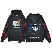 economico Grafica di Halloween-Halloween Grido Faccia da fantasma Teschio dello scheletro Felpa con cappuccio T-shirt oversize lavata con acido Stampa Tasca frontale Grafica Per Da coppia Per uomo Per donna Per adulto Mascherata