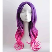 economico Parrucche trendy sintetiche-parrucca rosa caldo parrucca magenta lunghe parrucche rosa ondulate ricci per le donne ragazze parte centrale parrucche sintetiche resistenti al calore ad alta densità