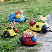 preiswerte Gartenskulpturen &amp; Statuen-Harz-Marienkäfer-Blumentöpfe-Dekor, Marienkäfer-Blumenpflanzgefäße, Marienkäfer-Blumenvase, Marienkäfer-Pflanzgefäß-Dekor, Marienkäfer-Dekor für draußen, Garten, Hof, Rasendekoration
