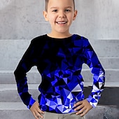 billiga Pojkens 3D Vision &amp; Geometri-Pojkar 3D Grafisk Geometrisk Färgblock T-shirt Långärmad 3D-tryck Sommar Vår Höst Sport Mode Streetwear Barn 3-12 år Utomhus Ledigt Dagligen Normal