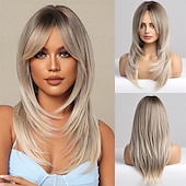 cheap Synthetic Trendy Wigs-Red Wigs for WomenLong Layered Wigs with Bangs Heat Resistant Synthetic Fibre Wigs Halloween Cosplay Party Wigs