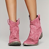 abordables Bottines-bottines western en faux daim marron pour femmes – bottes de cowboy à talon bas de style vintage pour tenues décontractées