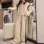 preiswerte Sets-2 Stück kinderkleidung Mädchen Buchstabe Tasche Kapuzenpulli &amp; Hose einstellen Langarm Aktiv Ausbildung 7-13 Jahre Herbst Schwarz Weiß