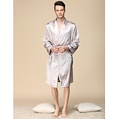 cheap Men&#039;s Robes-Men&#039;s Robe Silk Robe Sleepwear Plain Stylish Casual Comfort Home Daily Bed Faux Silk Comfort Summer Spring Silver Blue