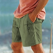 cheap Holiday-Men&#039;s Cotton Linen Shorts Summer Shorts Casual Shorts Drawstring Elastic Waist Front Pocket Graphic Prints Cross Breathable Soft Short Outdoor Casual Daily Streetwear Designer White Blue Micro-elastic