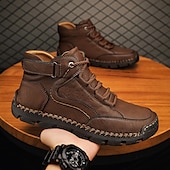cheap Men&#039;s Sneakers-Men&#039;s Brown Leather Ankle Boots – Handmade Stitching, Lace-Up Design, and Durable Non-Slip Sole for Outdoor and Casual Wear