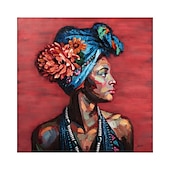 Large Handmade African Woman painting Hand Painted Oil Painting Wall Art Nordic Parrot African Woman Canvas Abstract Painting Wall Art Pictures home Decor Rolled Canvas No Frame Unstretched 18