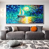 abordables Peintures paysages-peinture à l&#039;huile art mural peint à la mainpeinture abstraite au couteauvue sur la mer bleudécoration de la maisontoile roulée sans cadre et non étirée