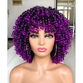 abordables Perruques de qualité supérieure-perruque afro bouclée avec une frange perruques courtes crépus bouclés pour les femmes noires fibre synthétique cheveux doux perruque afro courte bouclée