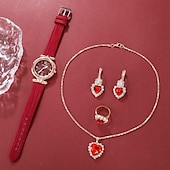 abordables Relojes de Cuarzo-5 unids/set de relojes para mujer, reloj de pulsera de cuero para mujer, reloj de pulsera simple e informal a la moda para mujer y regalo de joyería