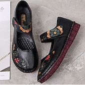 olcso Női lapos sarkú cipők-női piros bőr mezítlábas mary jane flats – hímzett virágos alkalmi kényelmes cipő tépőzáras pántokkal