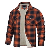preiswerte Herrenjacken &amp; Herrenmäntel-Herren Trucker Jacke Hemdjacke Shacket Flanell-Fleecejacke Outdoor Freizeitskleidung Warm Knopf Tasche Herbst Winter Farbblock Modisch Strassenmode Kargen Standard kleiner Finger Schwarz Marinenblau