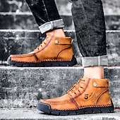abordables Baskets-bottines en cuir vintage pour hommes – chaussures d&#039;extérieur décontractées à lacets avec semelle antidérapante durable