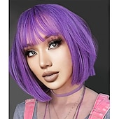 cheap Carnival Wigs-Blue Bob Wig With Bangs 12 Inch Royal Blue Wig Short Synthetic Fiber Bob Wigs for Women Short Bob Wigs and Halloween Cosplay Bob Wig