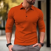 preiswerte Klassisches Poloshirt für Herren-Herren Waffel-Poloshirt Polos mit Knöpfen Casual Sport Kargen Langarm Modisch Basic Glatt Taste Frühling &amp; Herbst Regular Fit Armeegrün Orange Khaki Hellgrau Waffel-Poloshirt