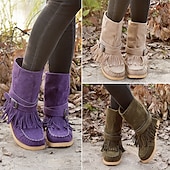 olcso Slouch Boots-női rojtos velúr mokaszin csizma csatos részletekkel - lezser és kényelmes western stílusú bokacsizma