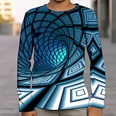 billiga Pojkens 3D Vision &amp; Geometri-pojkar 3D-grafik optisk illusion t-shirt långärmad 3D-tryck sommar vår höst sport mode streetwear polyester barn 4-12 år utomhus casual daglig normal passform